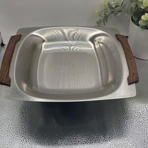 MCM Stelton Danish 18/8 Stainless Steel Serving Bowl Wood Handles Silver Denmark